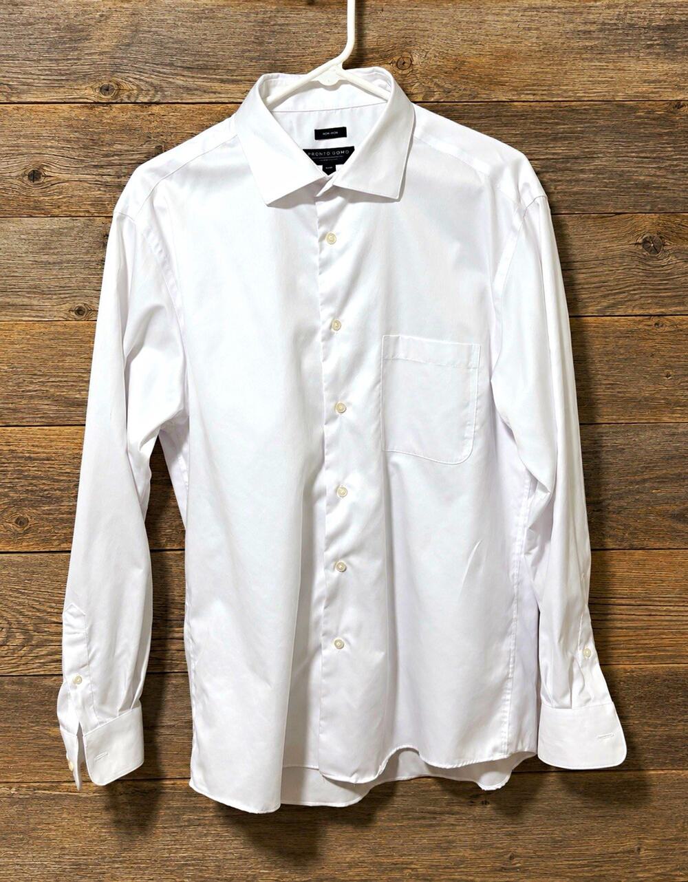 Pronto Uomo Non-Iron Solid White 100% Cotton Dress Shirt 16.5 34/35